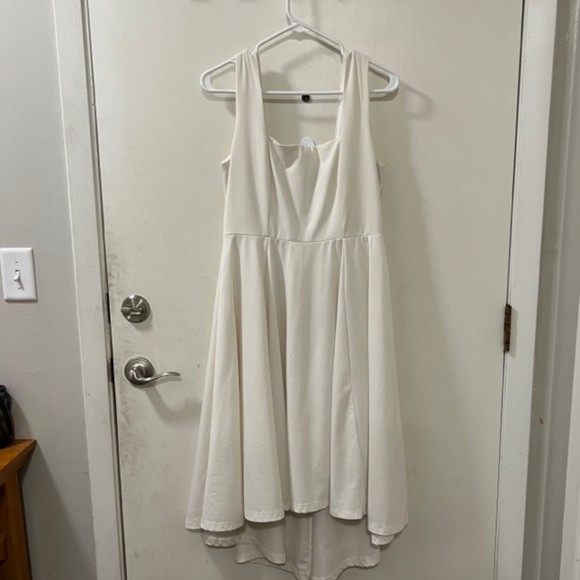 Lulus Cream Empire Waist Sleeveless Hi Low Hem Stretch Flowy Midi Dress Sz Large - Picture 6 of 13